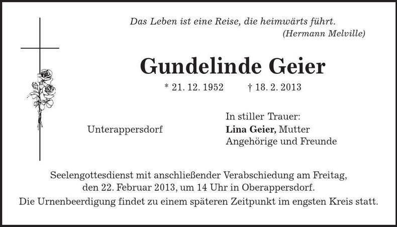 Traueranzeige Gundelinde Geier