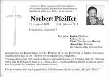 Traueranzeige Norbert Pfeiffer