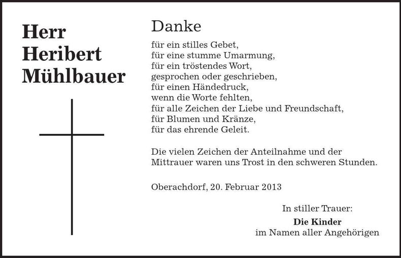 Traueranzeige Heribert Mühlbauer