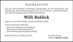 Traueranzeige Willi Bablick