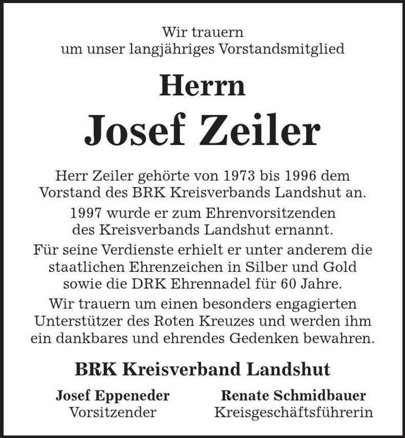 Traueranzeige Josef Zeiler