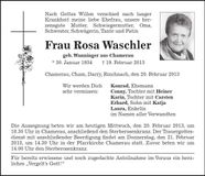 Traueranzeige Rosa Waschler