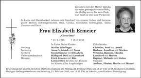 Traueranzeige Elisabeth Ermeier