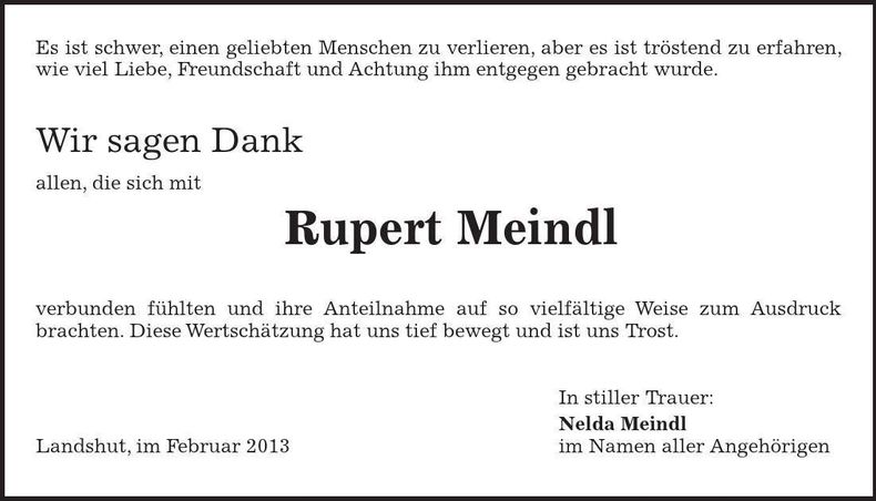 Traueranzeige Rupert Meindl