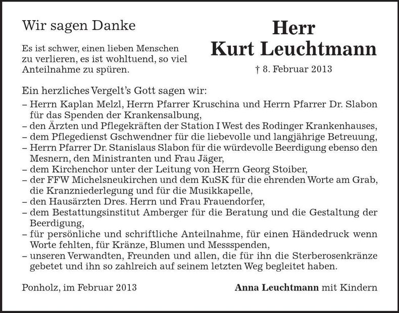Traueranzeige Kurt Leuchtmann