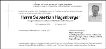 Traueranzeige Sebastian Hagenberger