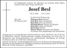 Traueranzeige Josef Besl