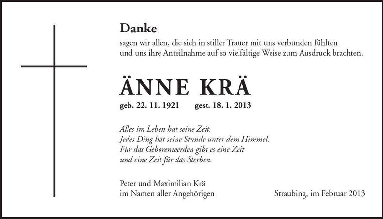 Traueranzeige Änne Krä