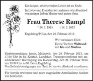Traueranzeige Therese Rampl