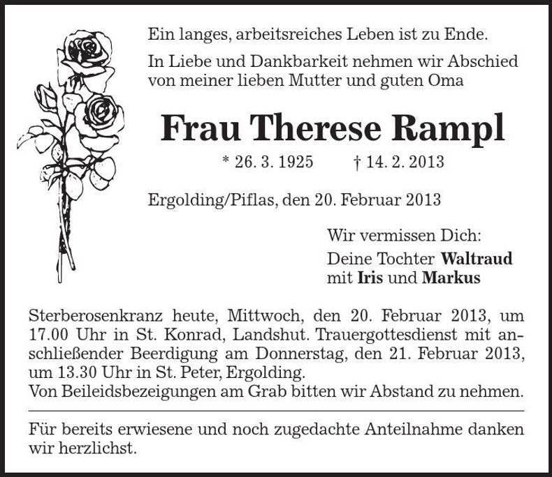 Traueranzeige Therese Rampl