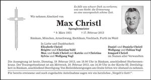 Traueranzeige Max Christl