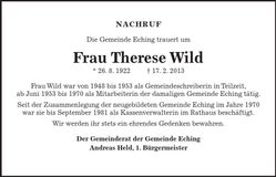 Traueranzeige Therese Wild
