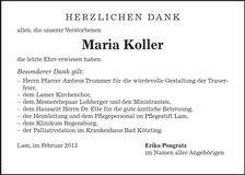 Traueranzeige Maria Koller