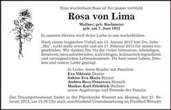 Traueranzeige Rosa von Lima