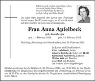 Traueranzeige Anna Apfelbeck
