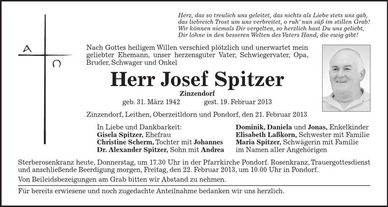 Traueranzeige Josef Spitzer