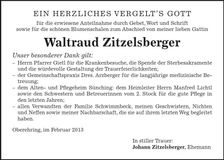 Traueranzeige Waltraud Zitzelsberger