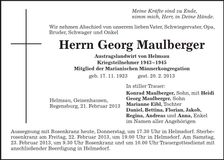 Traueranzeige Georg Maulberger