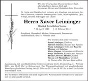 Traueranzeige Xaver Leiminger