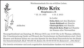 Traueranzeige Otto Krix