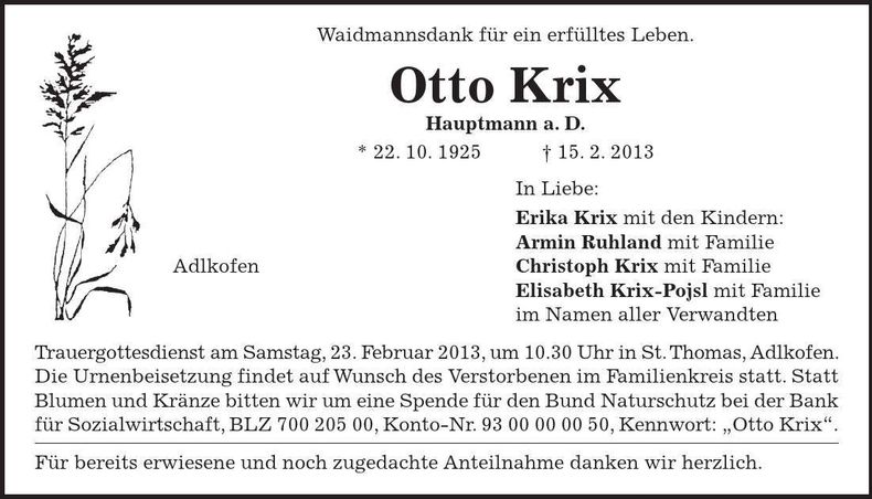Traueranzeige Otto Krix