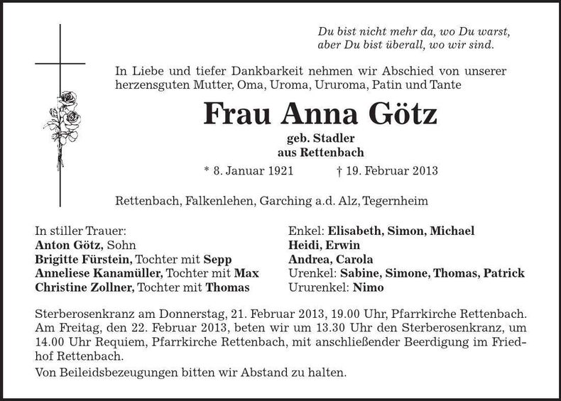 Traueranzeige Anna Götz