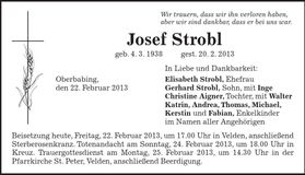 Traueranzeige Josef Strobl