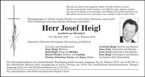 Traueranzeige Josef Heigl