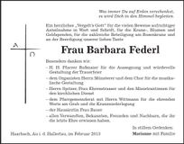 Traueranzeige Barbara Federl