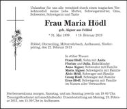 Traueranzeige Maria Hödl