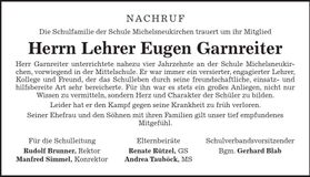 Traueranzeige Eugen Garnreiter