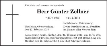 Traueranzeige Günter Zellner