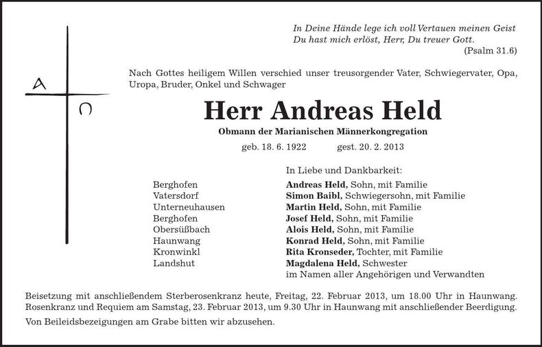 Traueranzeige Andreas Held