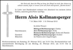 Traueranzeige Alois Kollmannsberger