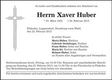 Traueranzeige Xaver Huber