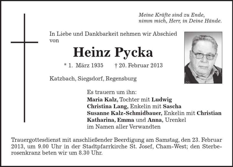 Traueranzeige Heinz Pycka