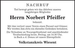 Traueranzeige Norbert Pfeiffer