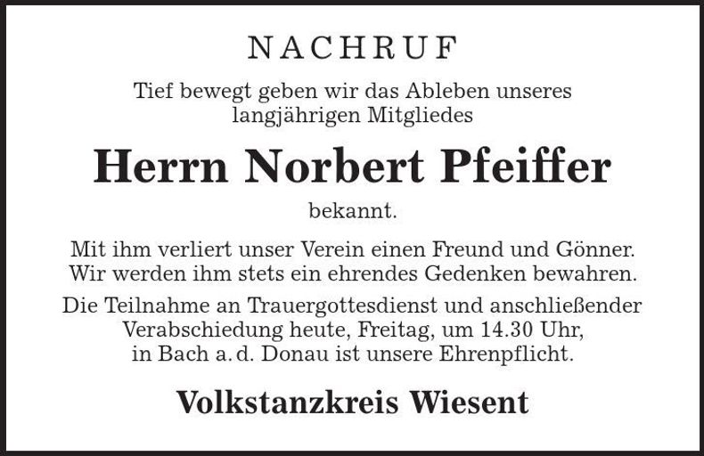 Traueranzeige Norbert Pfeiffer