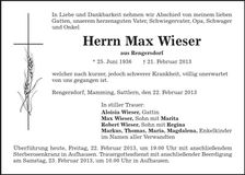 Traueranzeige Max Wieser