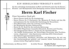 Traueranzeige Karl Fischer