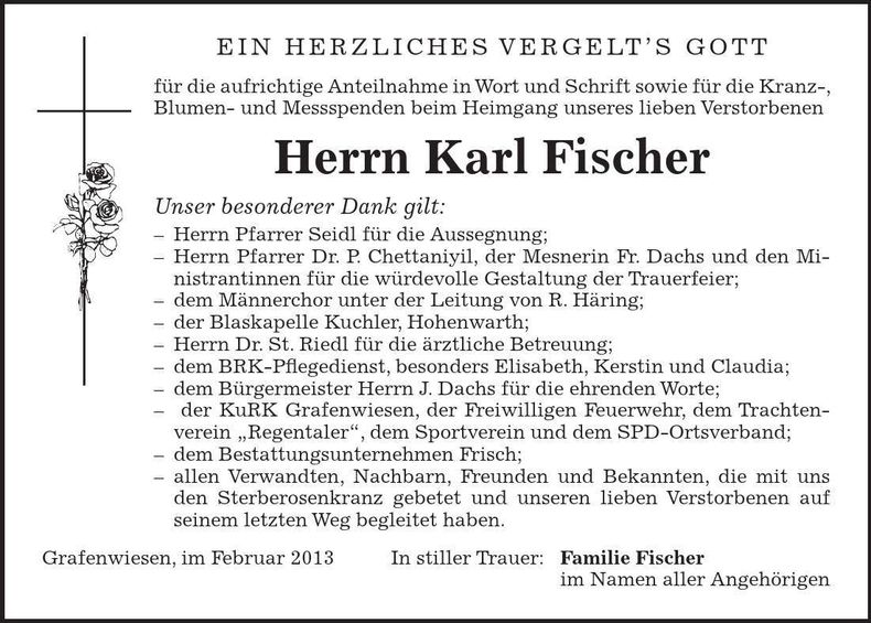 Traueranzeige Karl Fischer