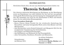 Traueranzeige Theresia Schmid