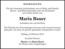 Traueranzeige Maria Bauer