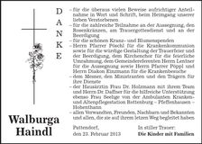 Traueranzeige Walburga Haindl