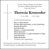 Traueranzeige Theresia Kronseder