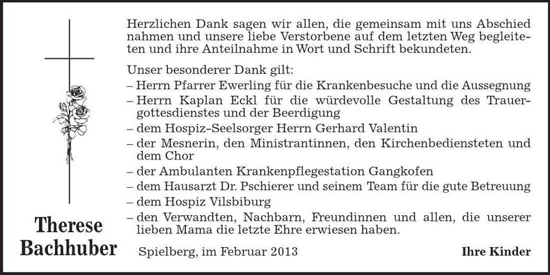 Traueranzeige Therese Bachhuber