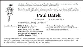 Traueranzeige Paul Batek