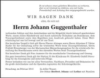 Traueranzeige Johann Guggenthaler