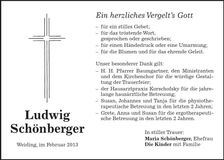 Traueranzeige Ludwig Schönberger