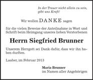 Traueranzeige Siegfried Brunner
